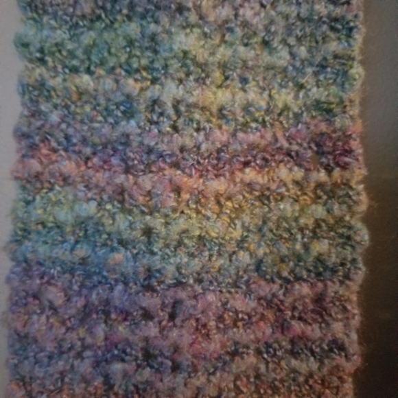 Handmade Crochet Knit Scarf Green Purple - Picture 2 of 7